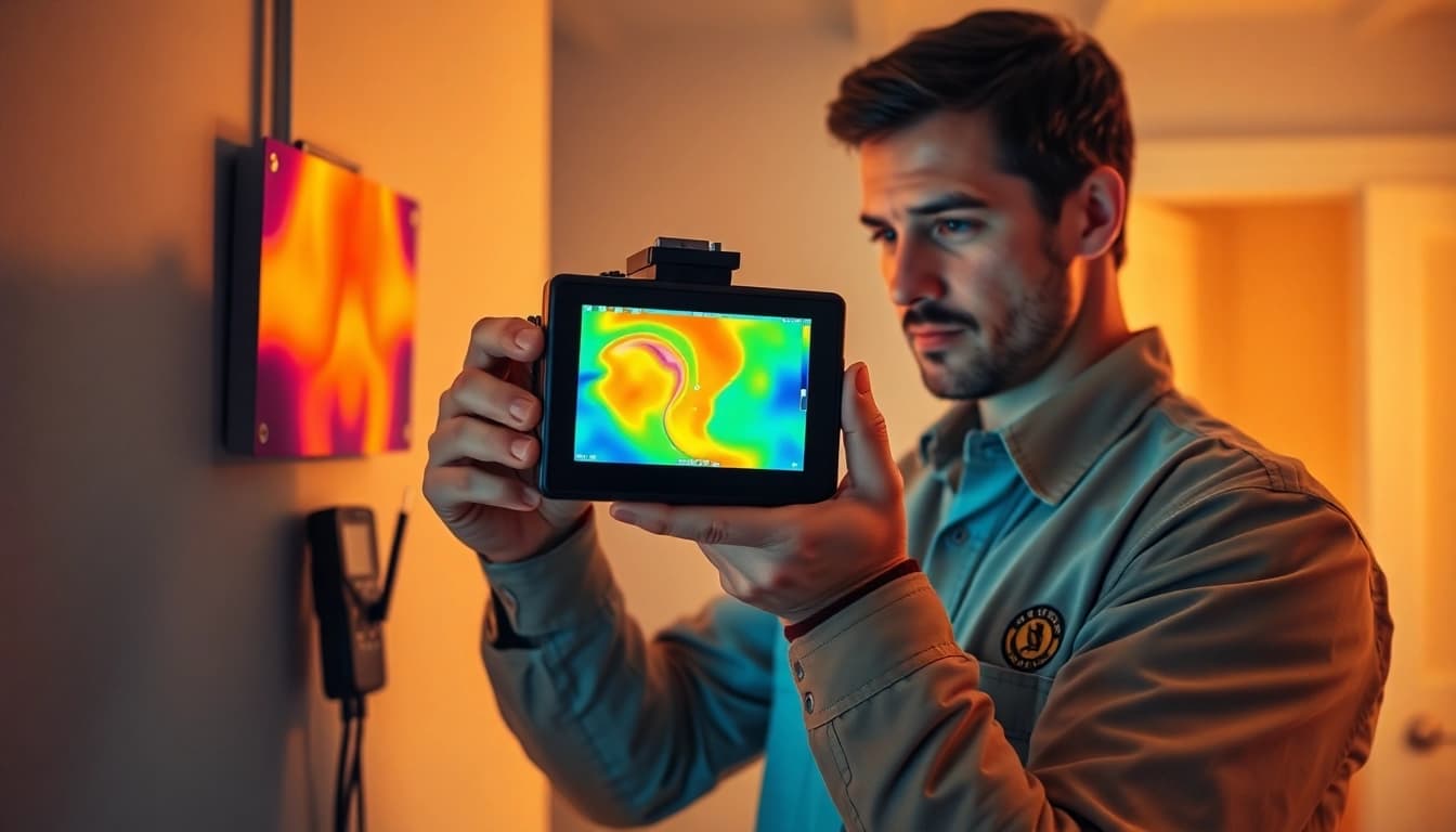 Leak detection expert using advanced thermal imaging for hidden leak identification in a home setting.
