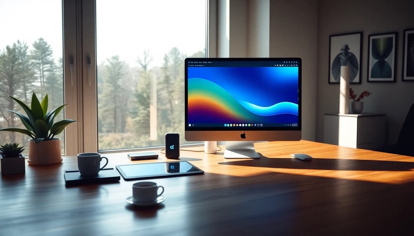 Nano Banana Pro interface displayed on a modern computer in a creative workspace, showcasing advanced AI image editing capabilities.