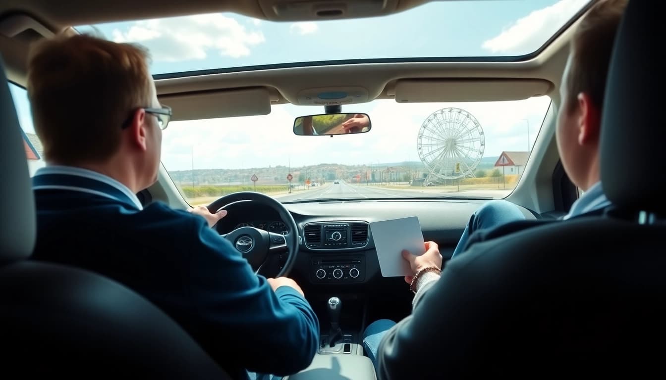 Engaging automatic driving lessons Portsmouth with instructor and student in modern car.