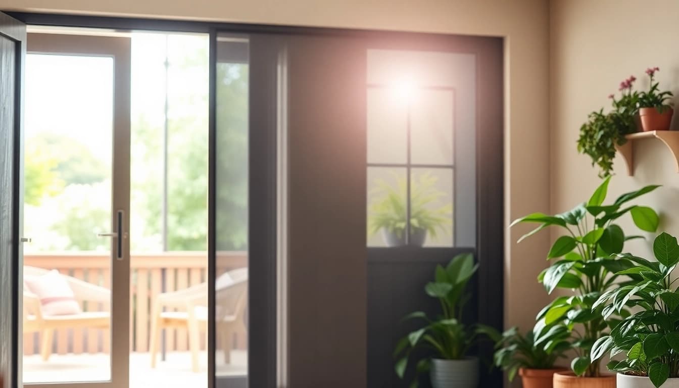 Installing a fly screen for patio doors to keep bugs out while enjoying fresh air.