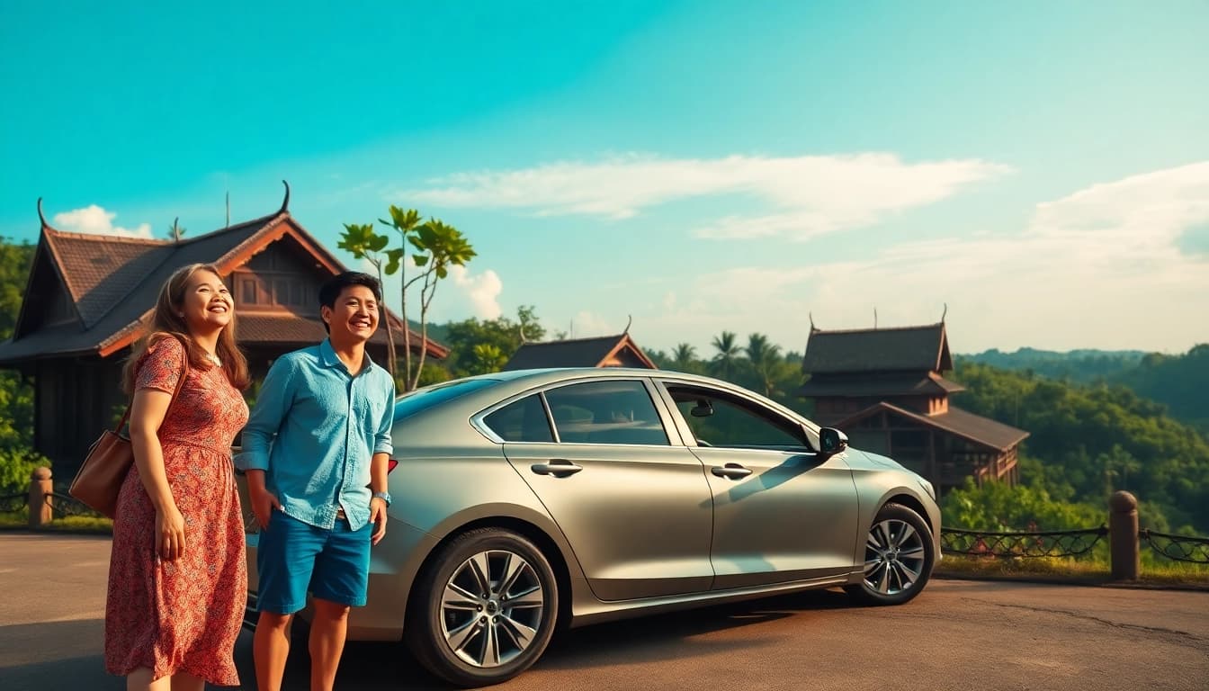 Experience the joy of car rental at Kuching with a family exploring lush landscapes and cultural sites.