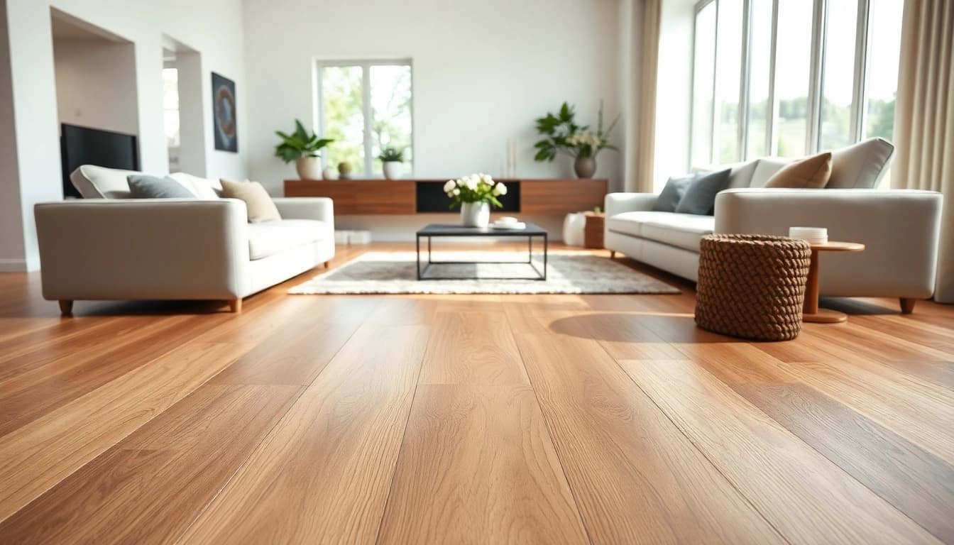 Showcasing chicago flooring in a modern, airy living room with warm tones and natural light.