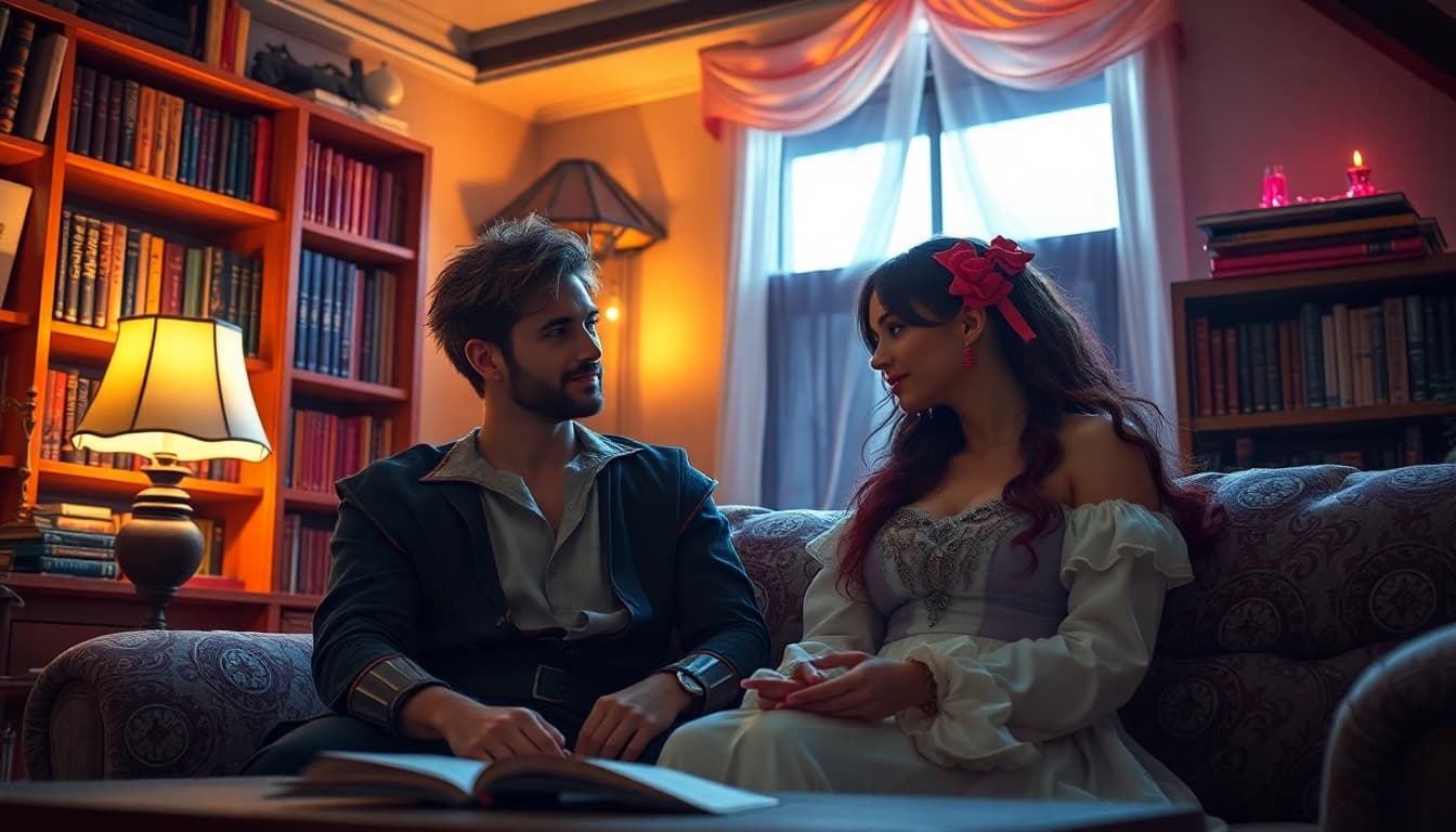 Engaging nsfw roleplay scene showcasing character costumes and immersive storytelling elements.