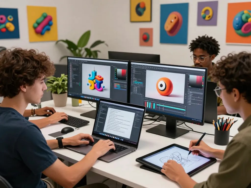 Dynamic workspace showcasing artists using nano banana 2 for collaborative AI image editing.