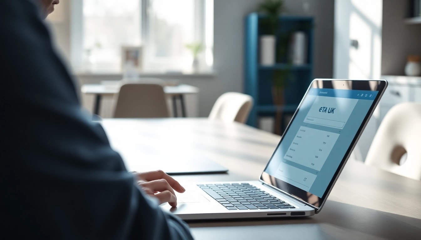 Complete the eta uk application form with a professional setting and a focused individual.