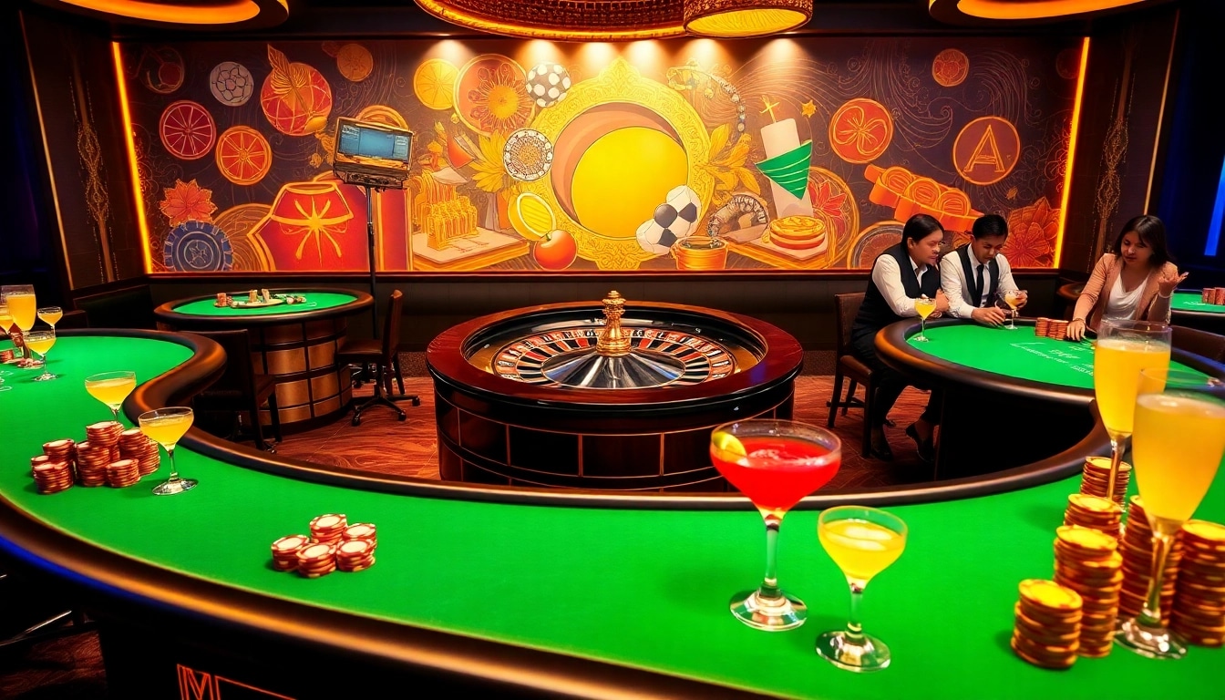 Experience excitement at RAJABARONG with luxurious casino tables and vibrant chips.