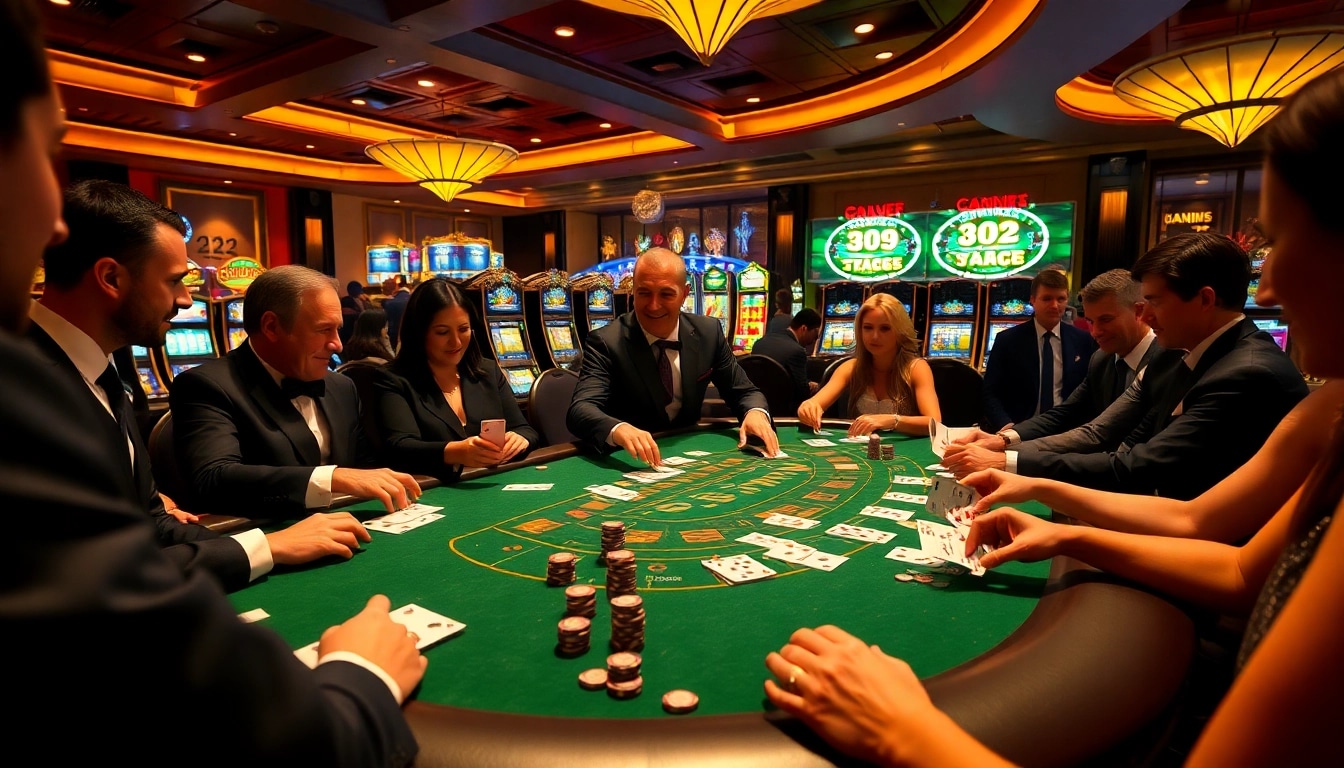 Experience thrilling blackjack action at 222bd casino with luxury gaming tables and excited players.