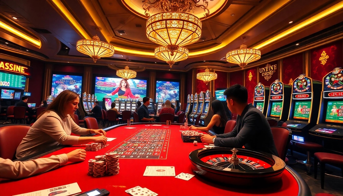 Players enjoying a thrilling gaming experience at https://u8888.bio/ with vibrant casino visuals and poker chips.