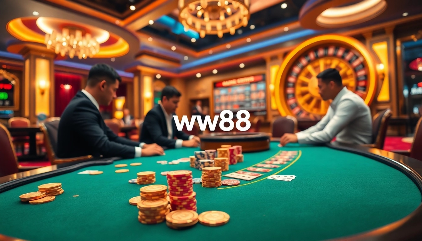 Experience thrilling gameplay at ww88 with professional poker players and vibrant casino elements.