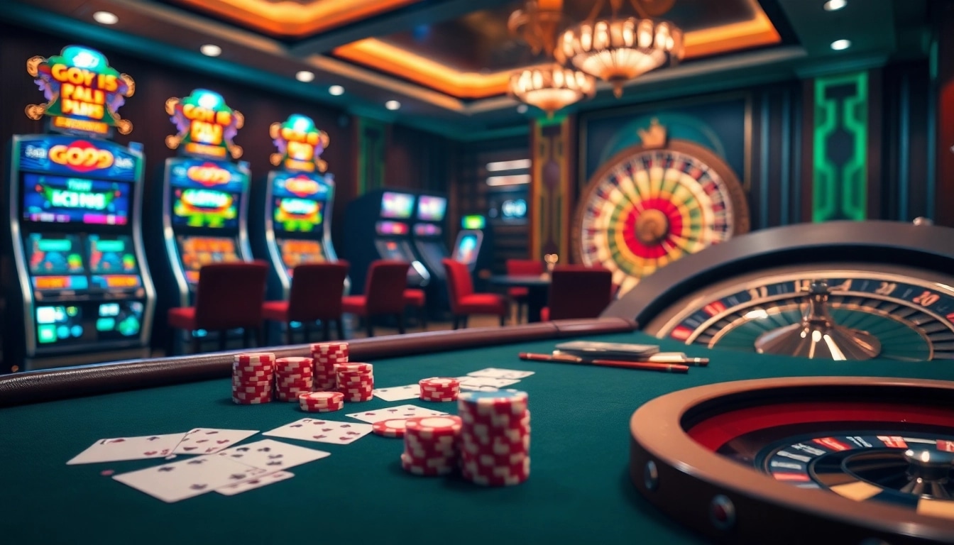 Enjoying a thrilling Go99 gaming experience with poker chips and cards at a casino table.