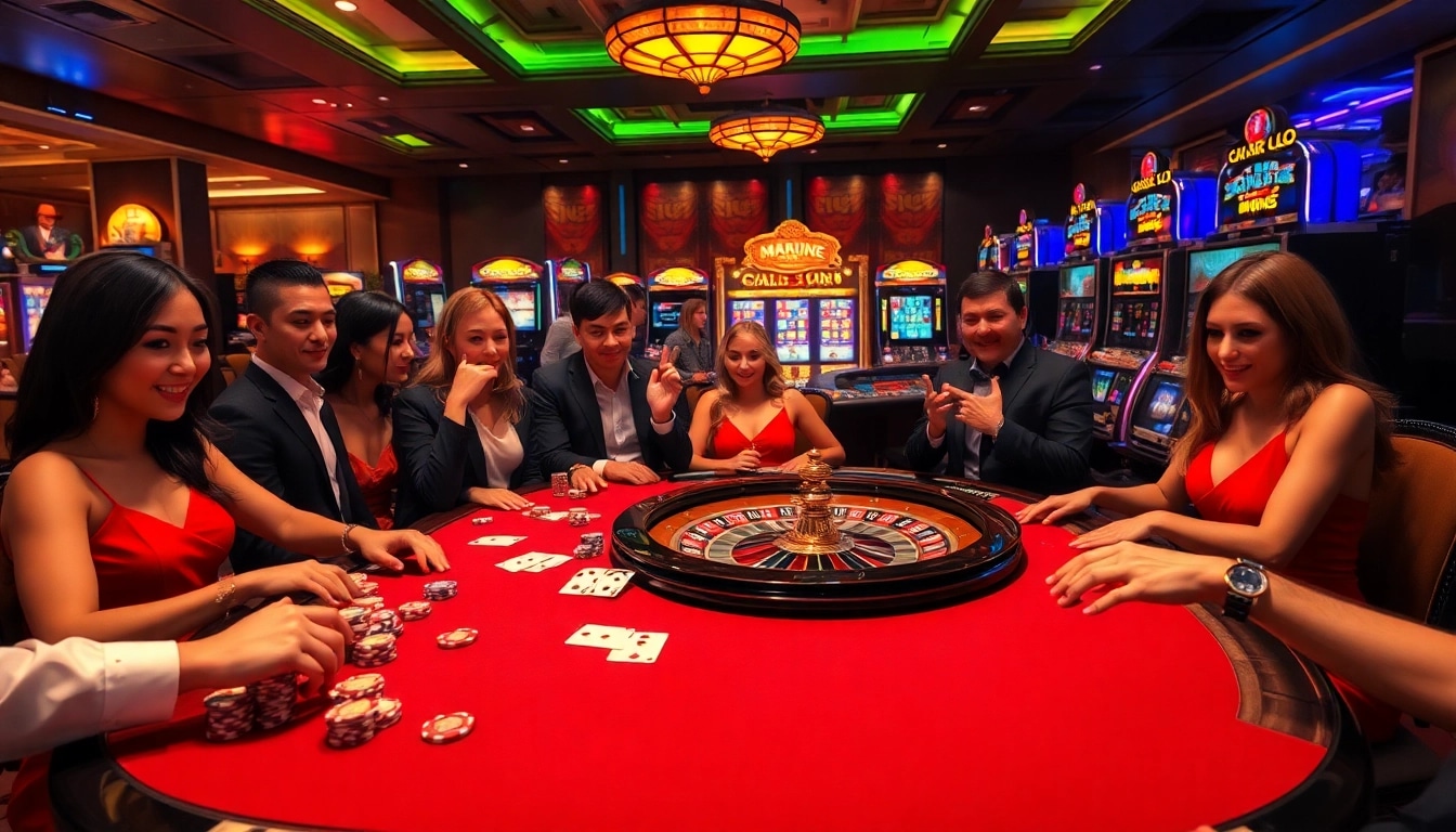 Experience the excitement of Nhà Cái Uy Tín with a vibrant casino scene featuring poker chips, cards, and a roulette wheel.