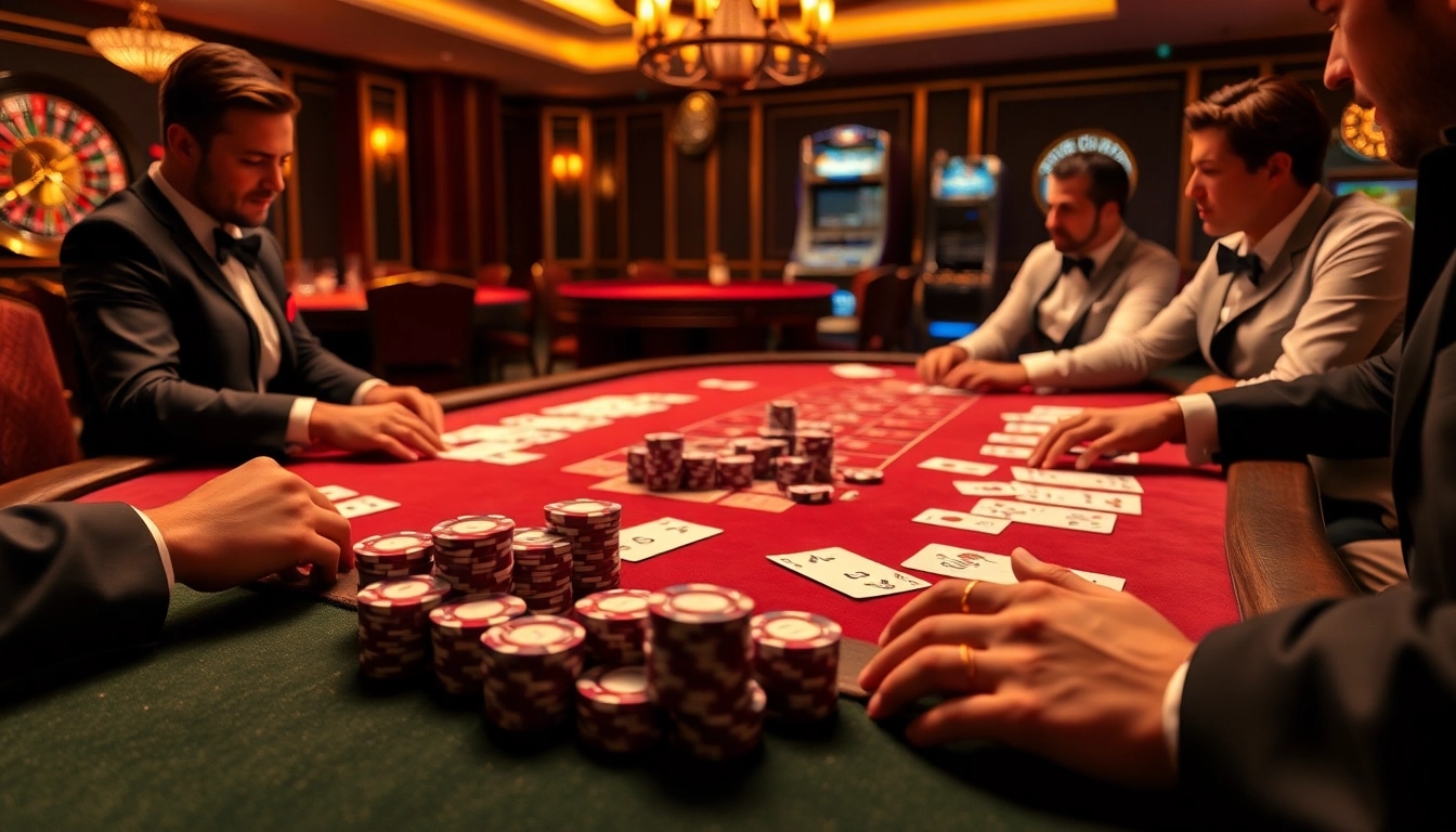Players enjoy a vibrant poker game at https://www.66slots8.com/, showcasing excitement and luxury.