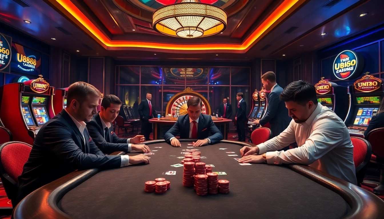 Experience high-stakes excitement at u888 casino with vibrant poker tables and slot machines.