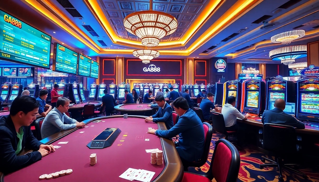 Experience the thrilling world of GA888 gaming with dynamic gambling action at an upscale casino.