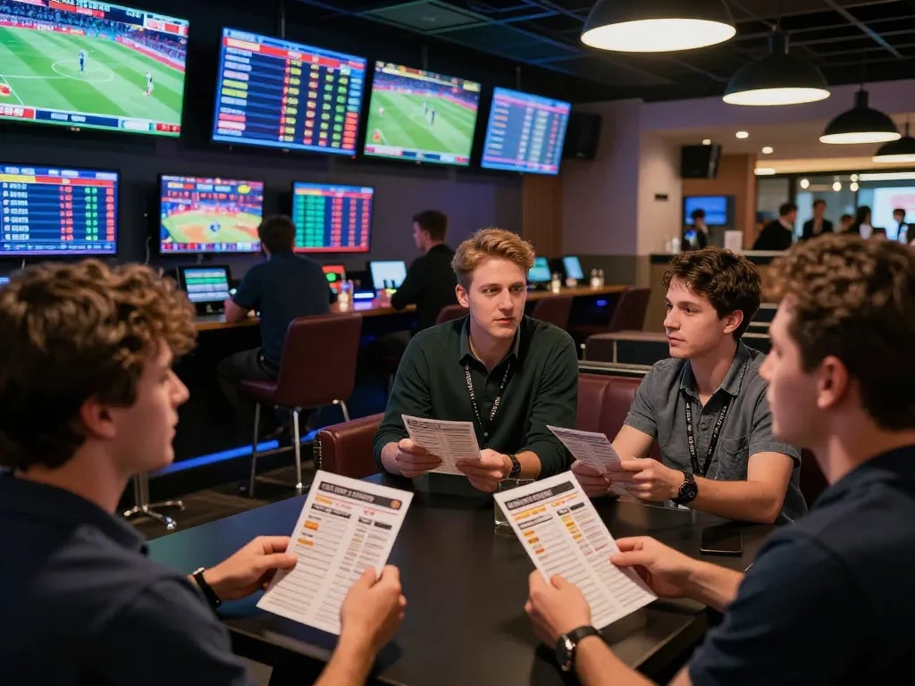 Engaged bettors analyzing the latest matches and betting odds at Bongdallu sportsbook