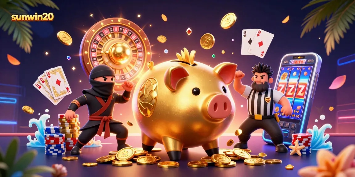 Experience thrilling gameplay with sunwin20's dynamic casino scene featuring colorful characters.