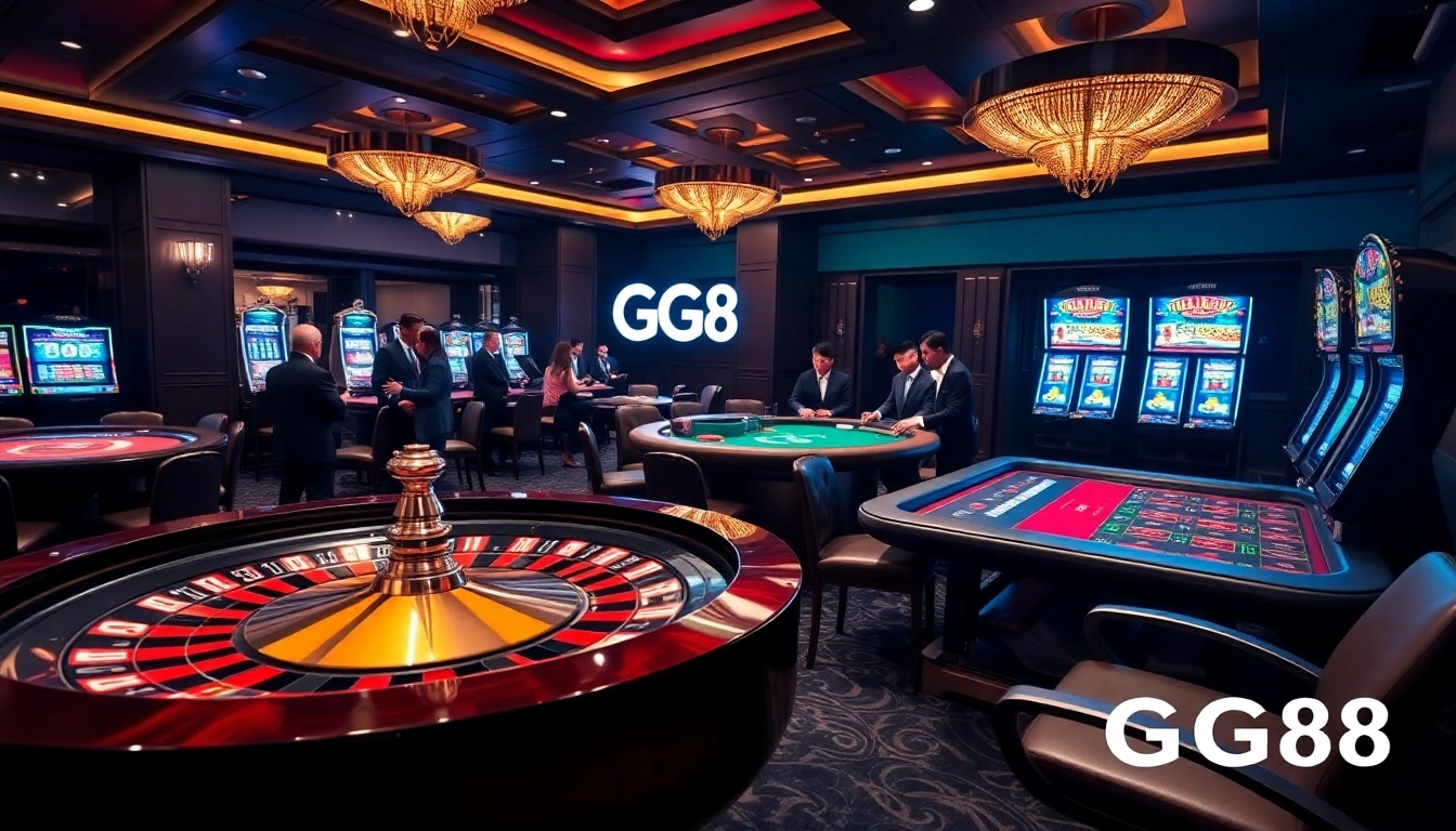 Experience the thrilling atmosphere of GG88 with vibrant casino games and excited players.