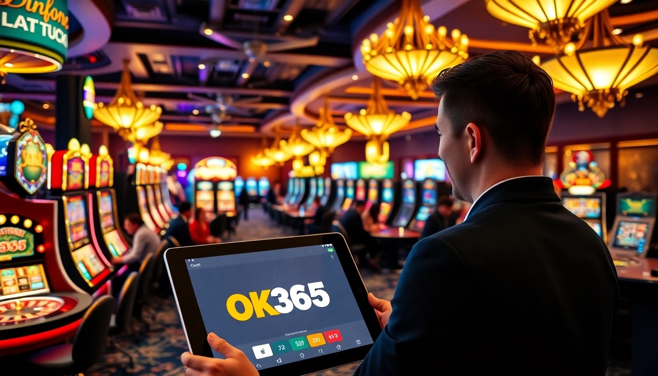 Experience the excitement of OK365 đăng nhập with vibrant casino games and interfaces in a luxurious setting.