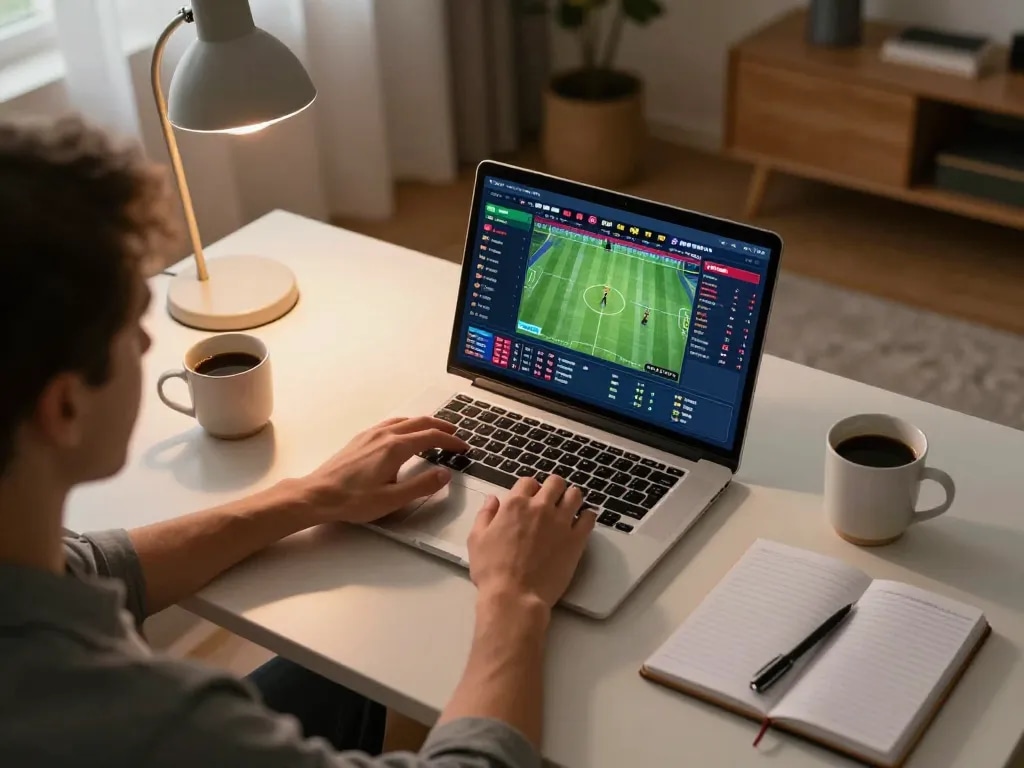 Engaged user on tylekeo360 website for online sports betting, showcasing immersive experience.