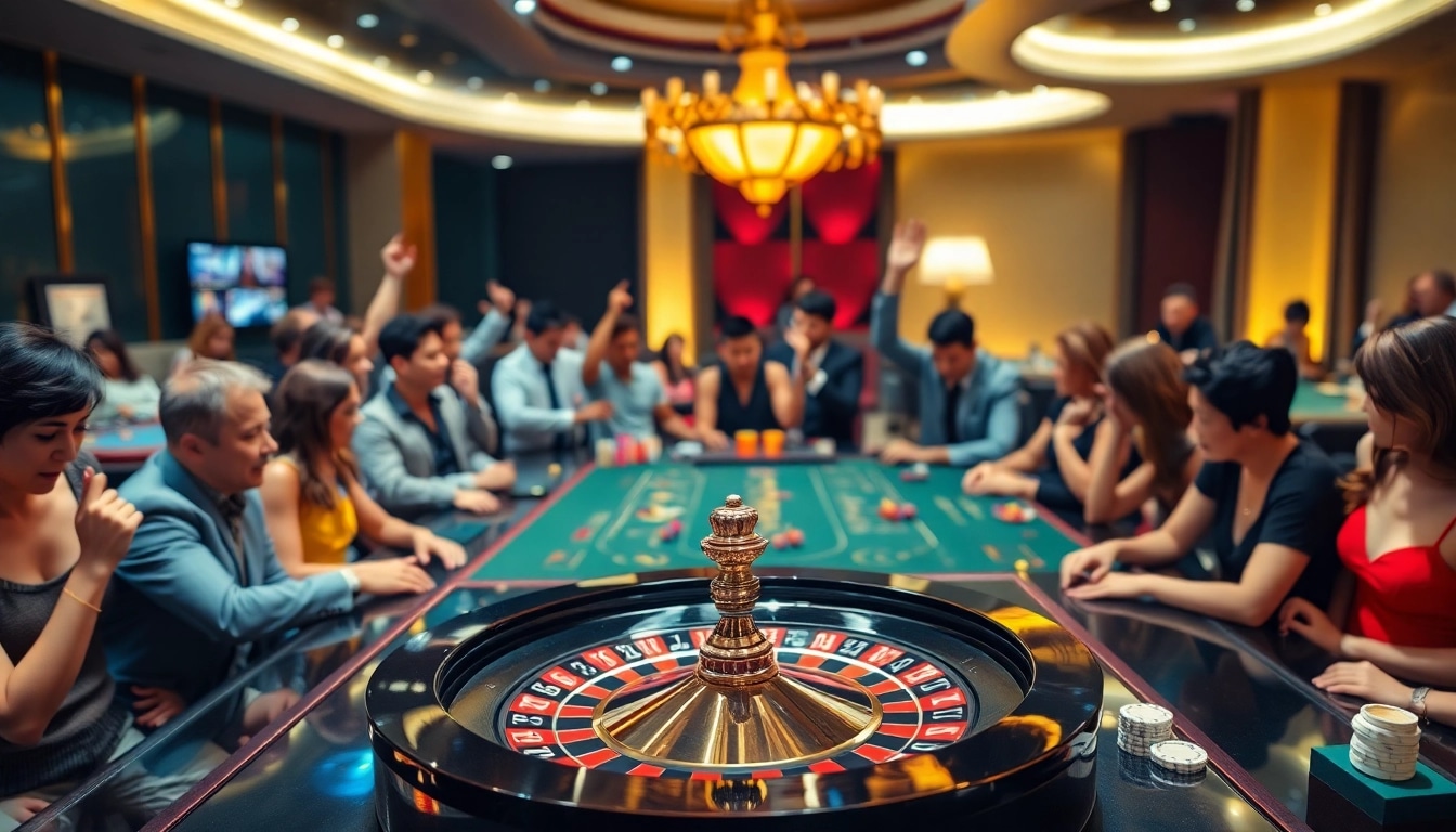 Players enjoying thrilling games at 789f casino, celebrating wins with vibrant poker chips.