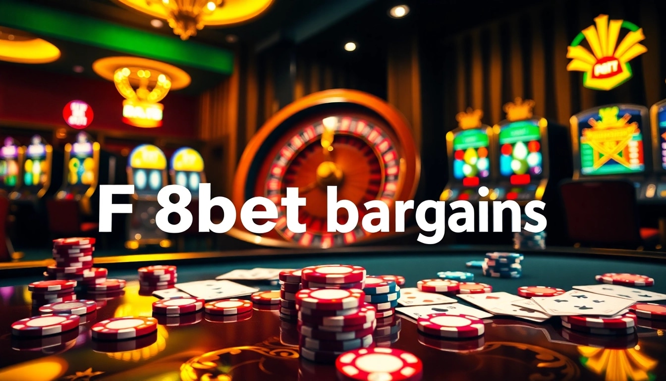 Experience thrilling F8bet bargains at an upscale casino table filled with cards, chips, and roulette.