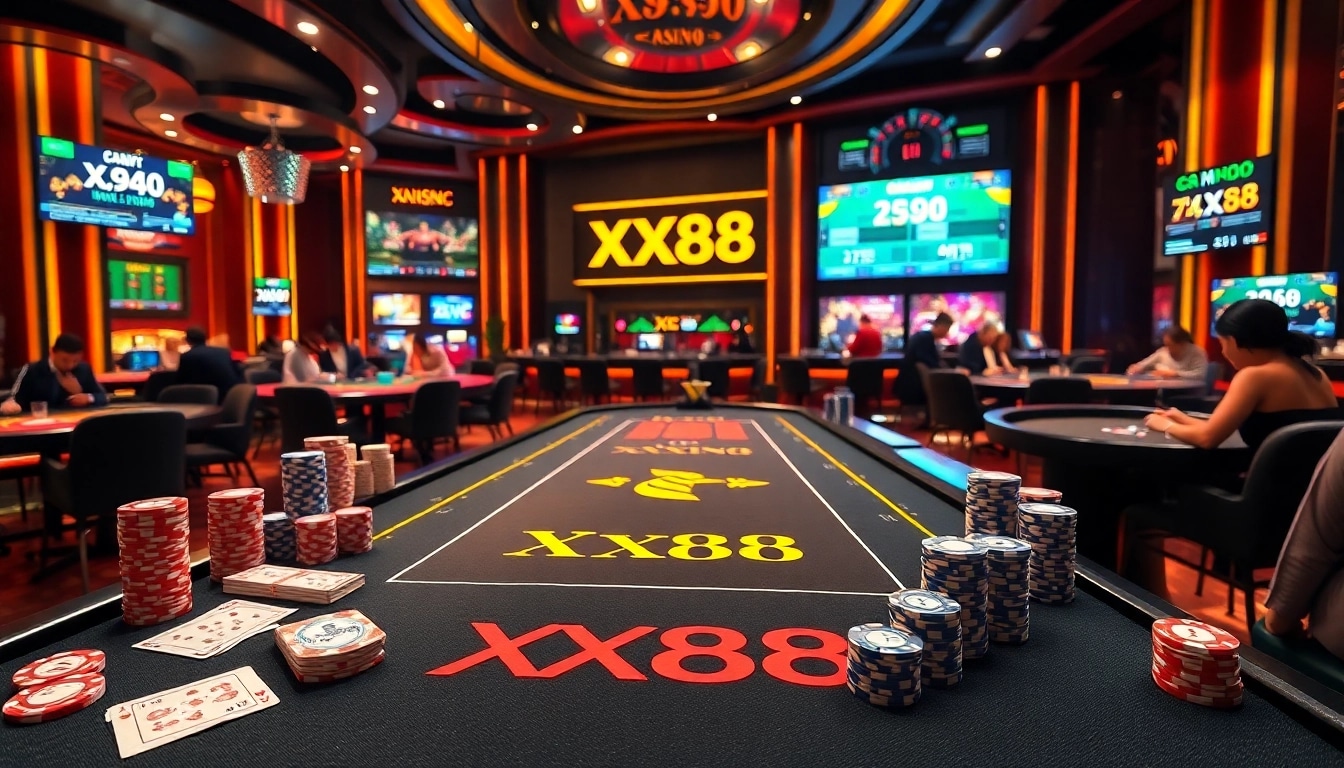 Engaging gameplay at XX88 casino featuring vibrant poker chips and betting slips.