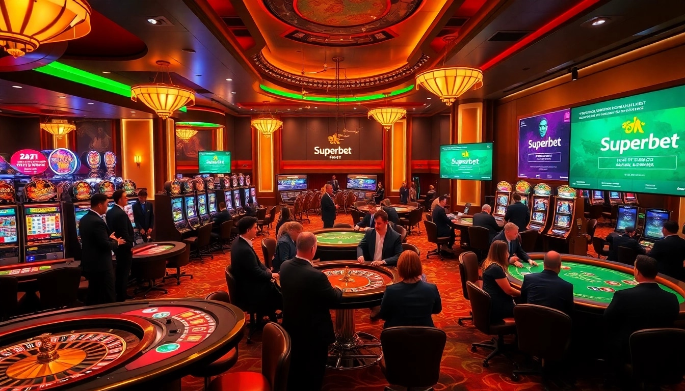 Players enjoying the thrill of Superbet gaming with vibrant casino visuals.