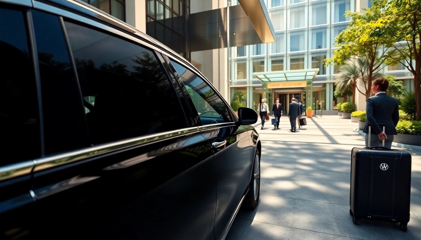 Experience premium Chauffeur Services near me at a luxurious hotel entrance with professional driver.