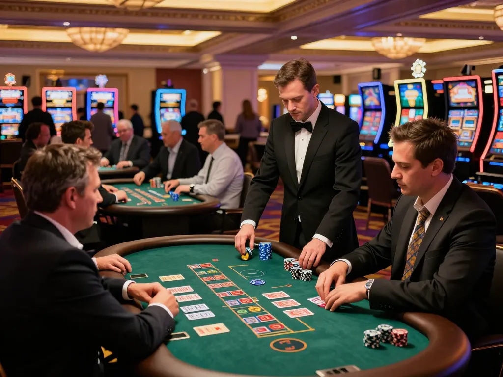 Hitclub players enjoying strategic blackjack gameplay in a luxurious Las Vegas casino atmosphere