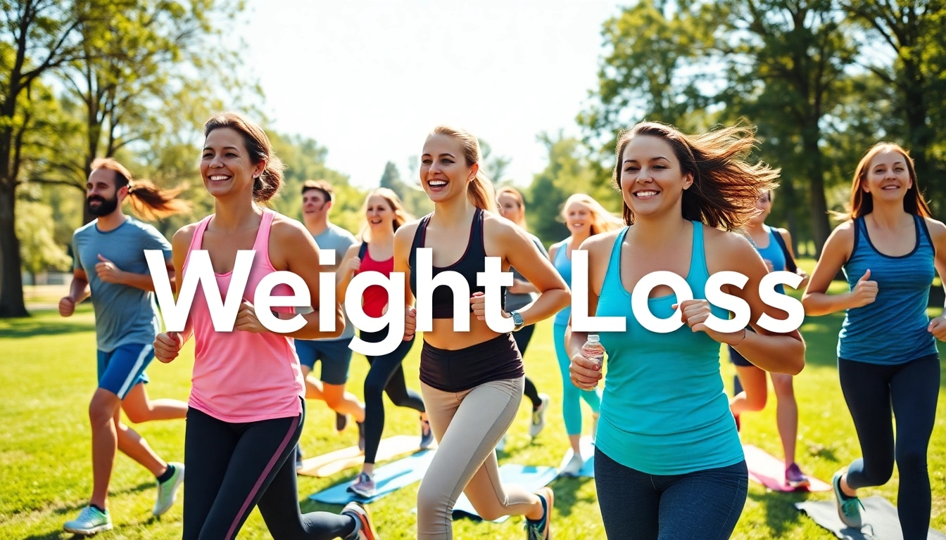 Active individuals practicing yoga and jogging for effective Weight Loss in a sunny park setting.
