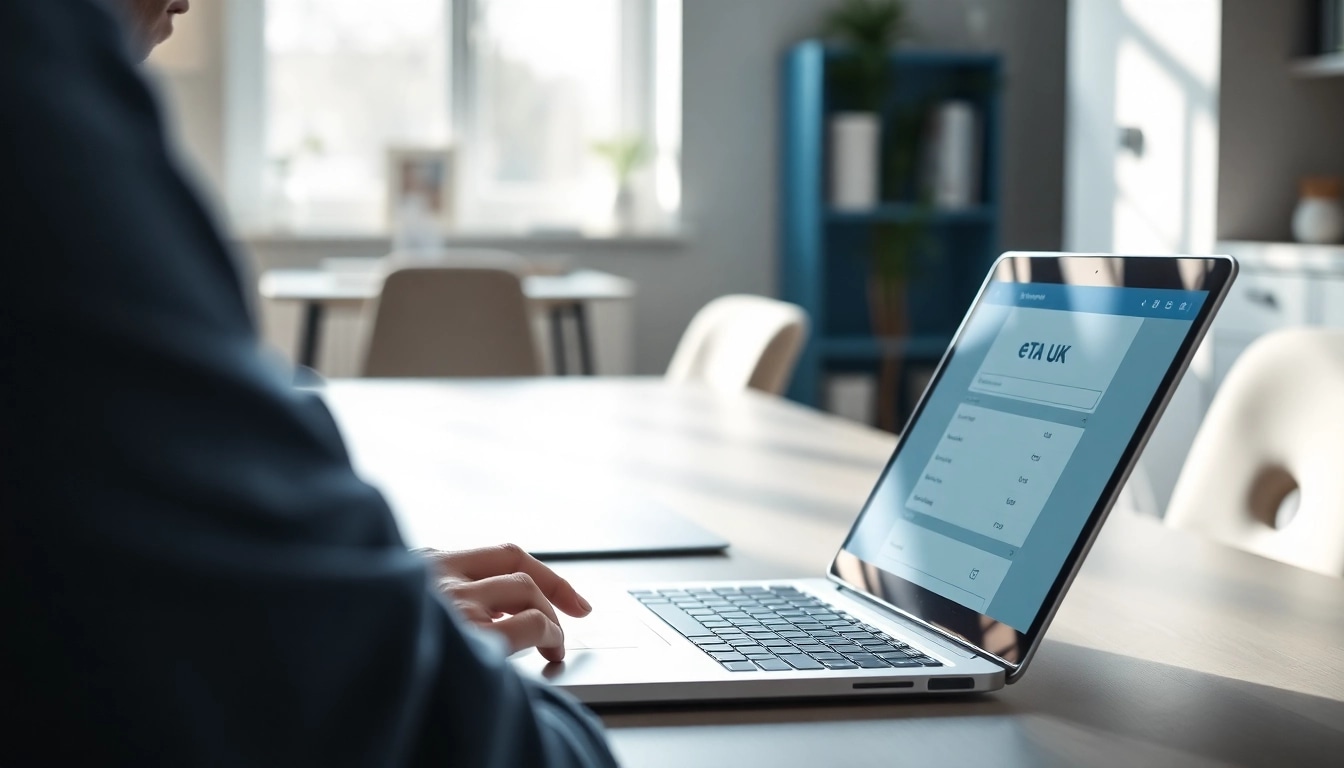 Complete the eta uk application form with a professional setting and a focused individual.