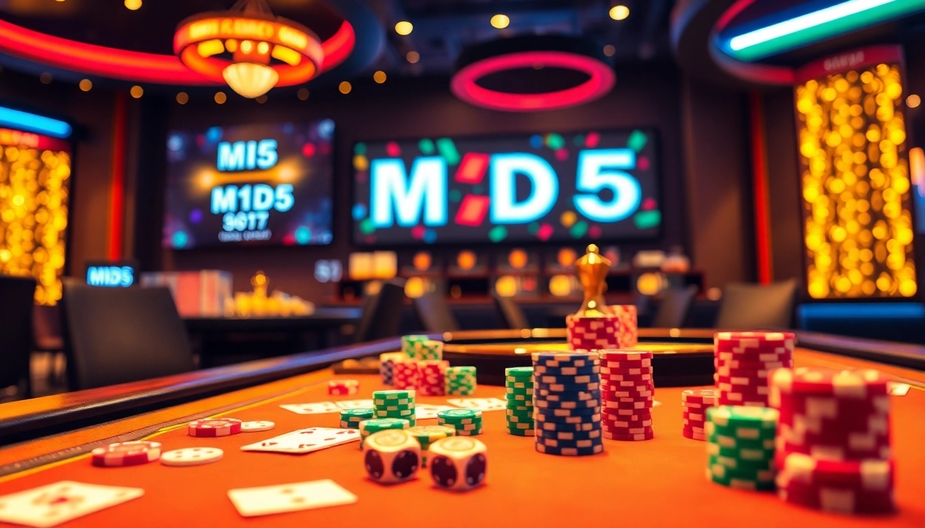 Players engaging with an exciting casino table featuring Mã MD5, poker chips, and vibrant cards.