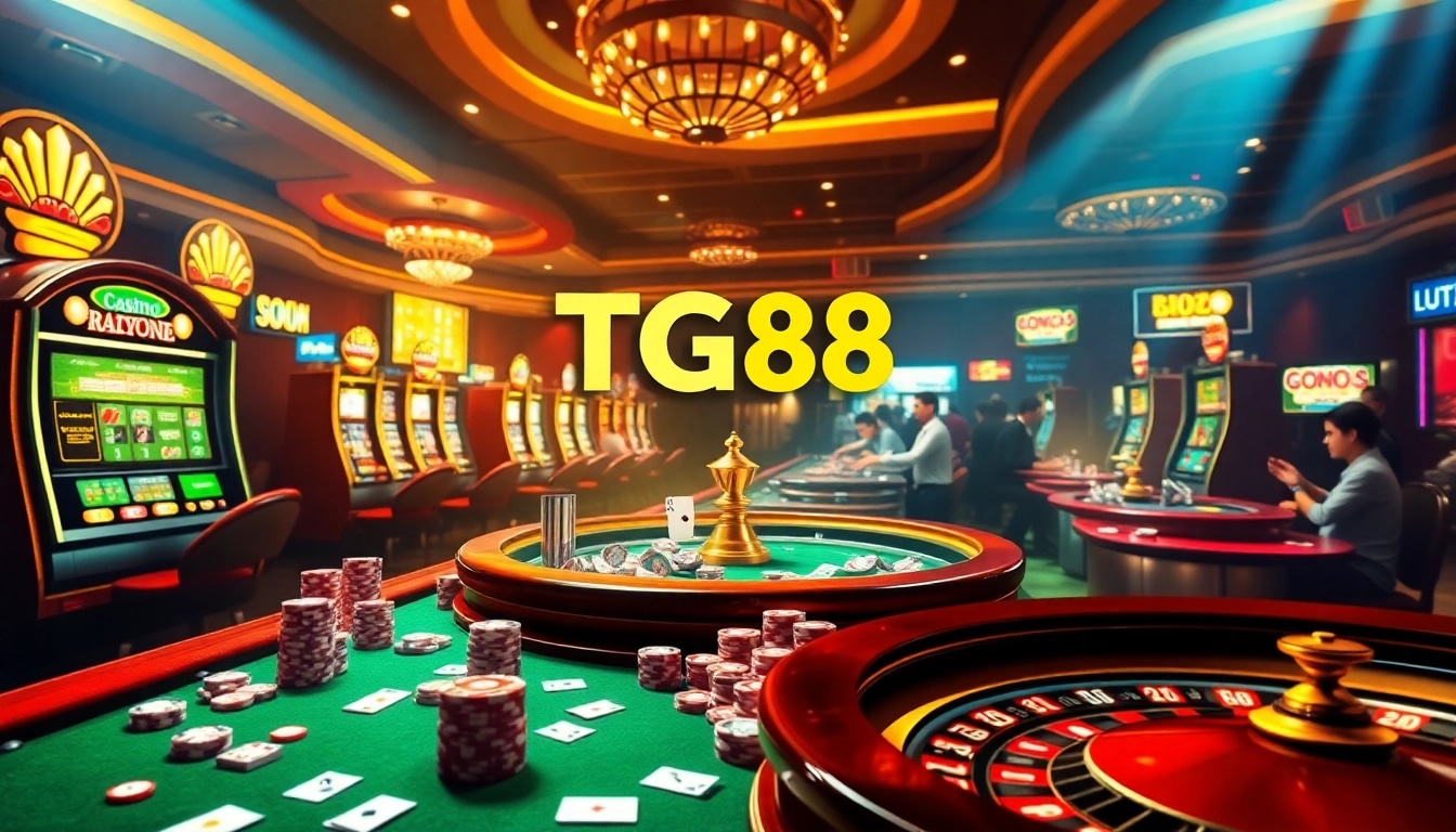 TG88 offers an exciting online gambling experience with vibrant casino graphics and dynamic action.