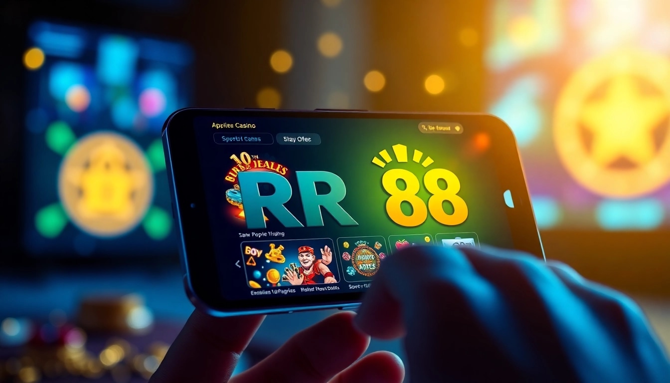 RR88 online casino platform showcasing mobile gaming options and promotions.