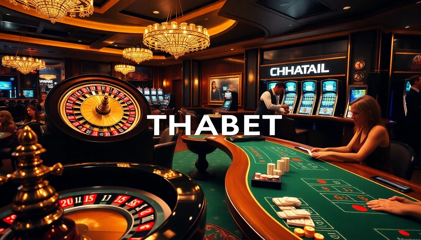 THABET casino patrons enjoying live gaming with roulette and poker tables.