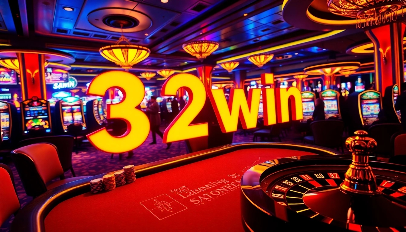 Experience the thrill of 32win at a luxury casino featuring vibrant games and engaged players.