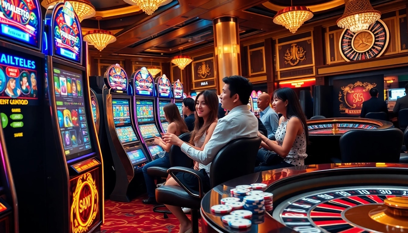 A player spins a slot machine at a premium gaming venue, representing Slot Online Terpercaya excitement.