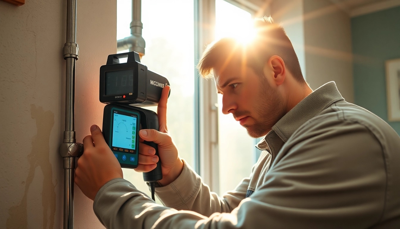 Expert performing Leak Detection Cornwall service with advanced technology in a home setting.