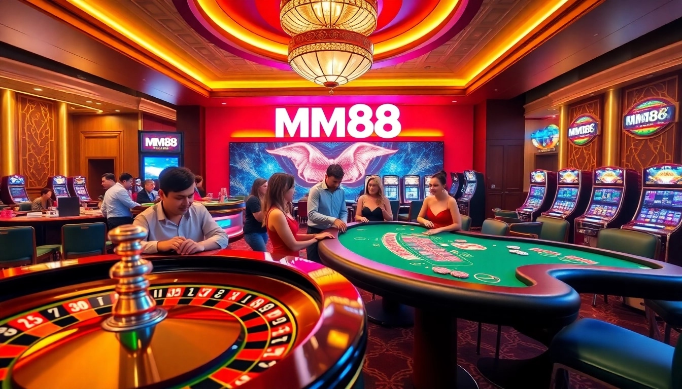 Experience the dynamic MM88 casino atmosphere with players engaged in thrilling games.