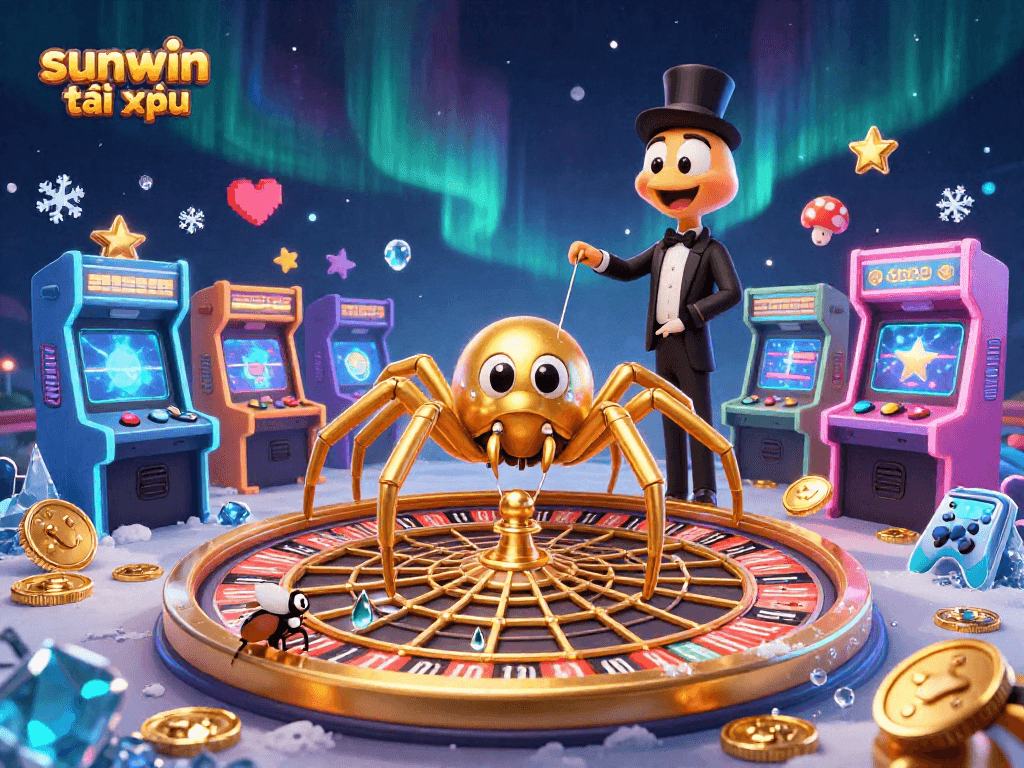 Engage with sunwin tài xỉu in this vibrant 3D scene full of casino gaming elements and excitement.