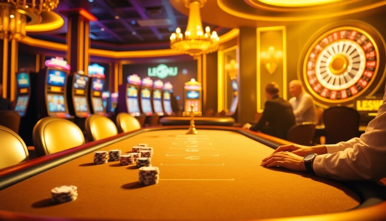 Players enjoying an exciting game at an LC88 casino table with vibrant chips and a roulette wheel.