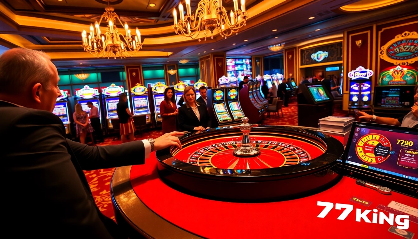 Exciting gameplay at 79King casino with roulette, poker chips, and eager players.
