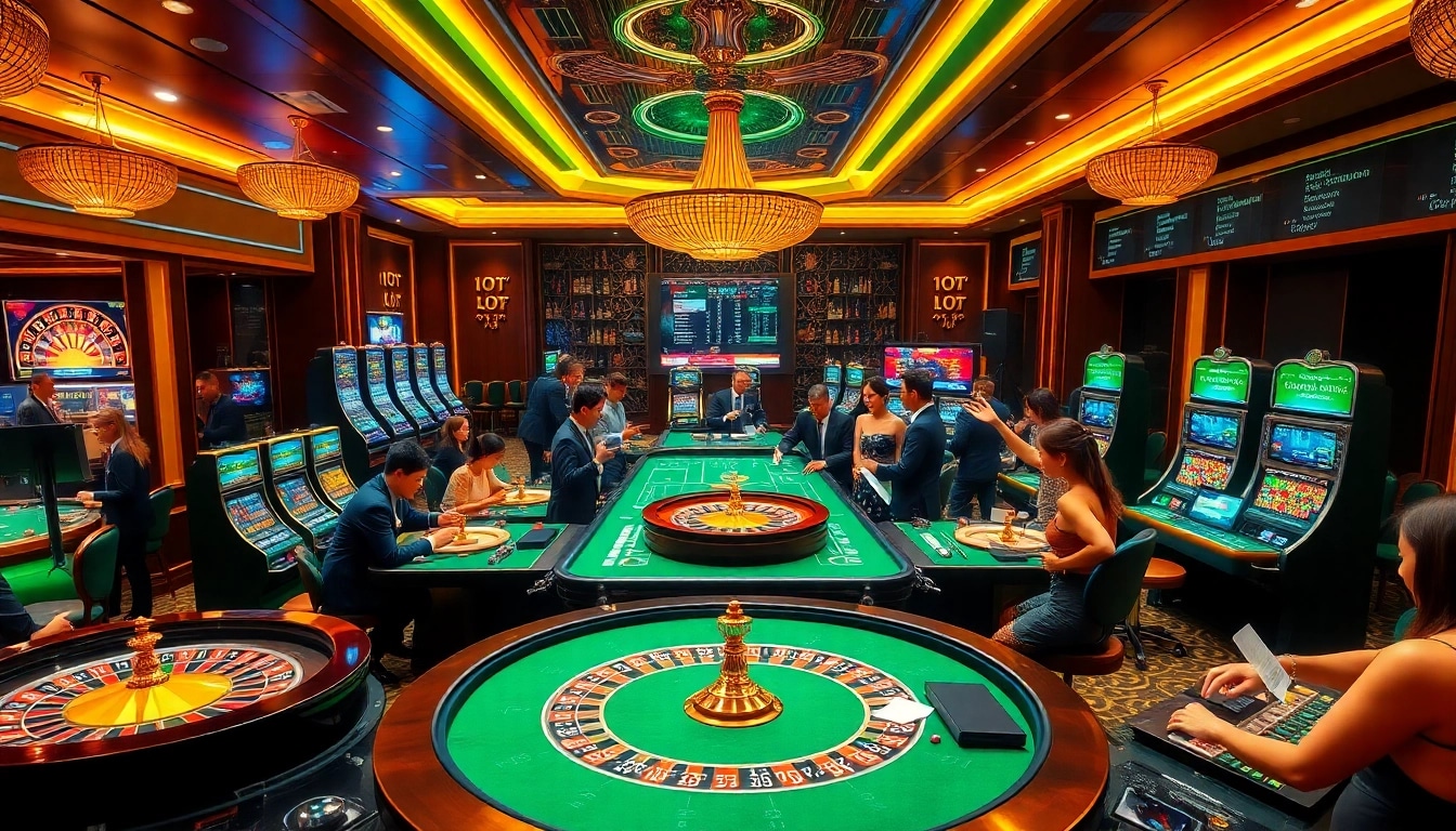 SBOBET players excitement celebrating wins at a vibrant casino, showcasing betting activities.