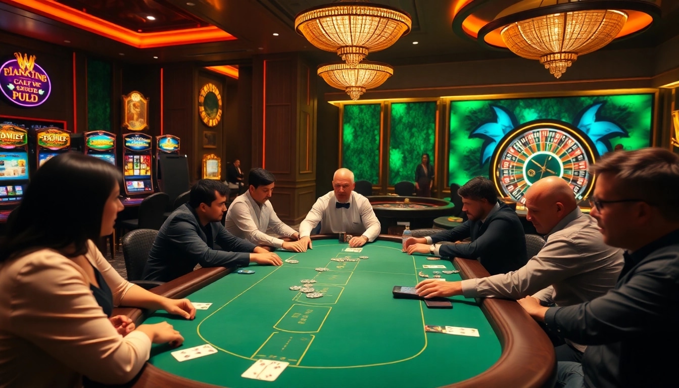 Players enjoying a high-stakes poker game at MANCLUB's luxurious casino.