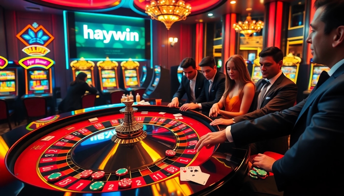 Players engaging in a thrilling roulette game at the casino, featuring vibrant haywin elements.