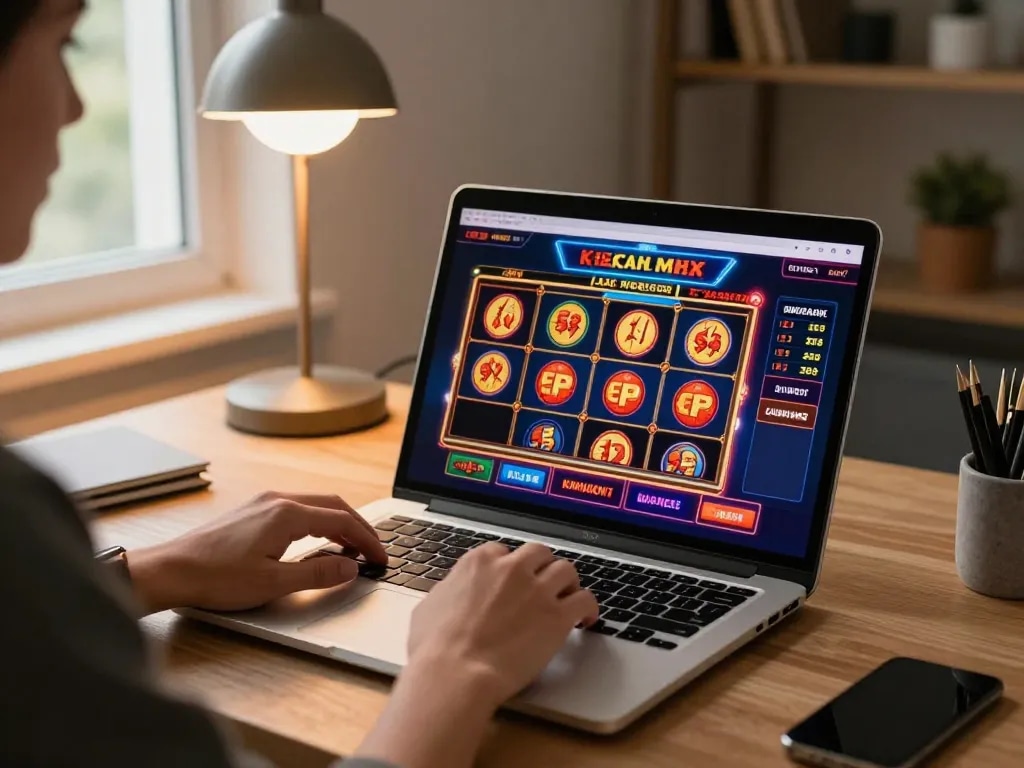 Engaged player enjoying an online gambling experience with SHBET on laptop.