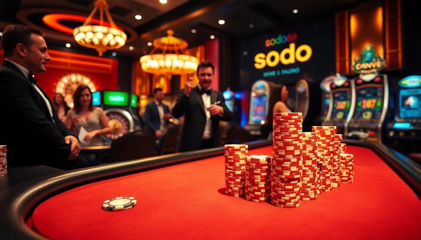 Experience the thrill of sodo66 with vibrant casino games and enthusiastic players at the poker table.