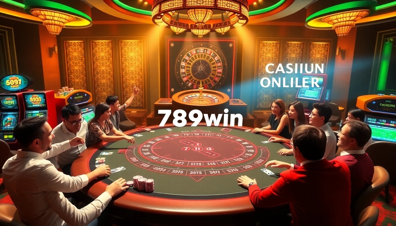 Exciting scene showcasing players on 789win blackjack table with luxurious casino elements.
