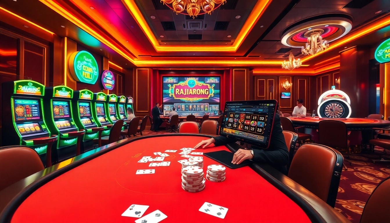 Experience thrilling action at RAJABARONG's vibrant casino, featuring dynamic slot machines and table games.