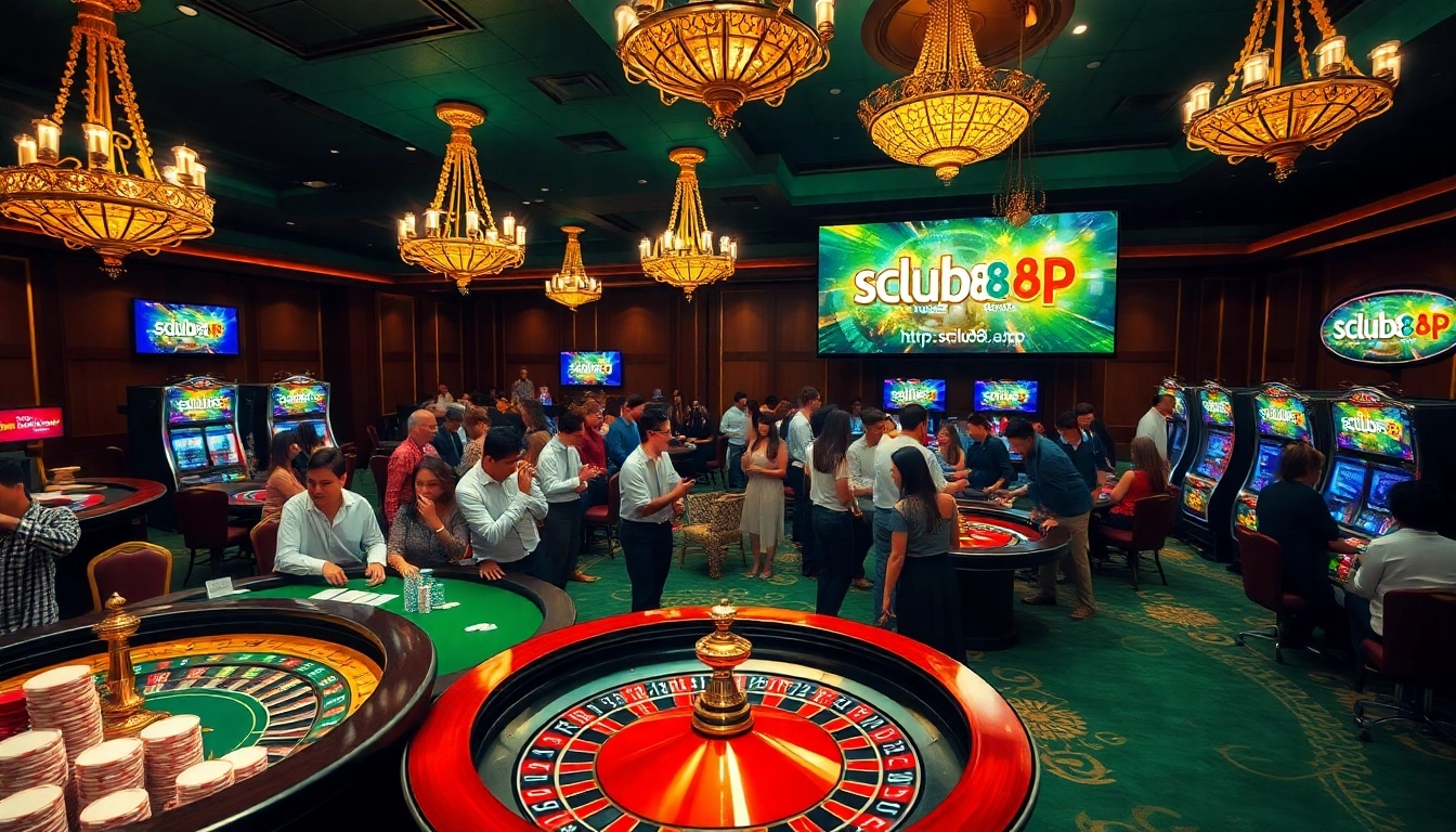 Experience the excitement at https://sclub88.app/ with vibrant casino visuals featuring roulette and poker games.